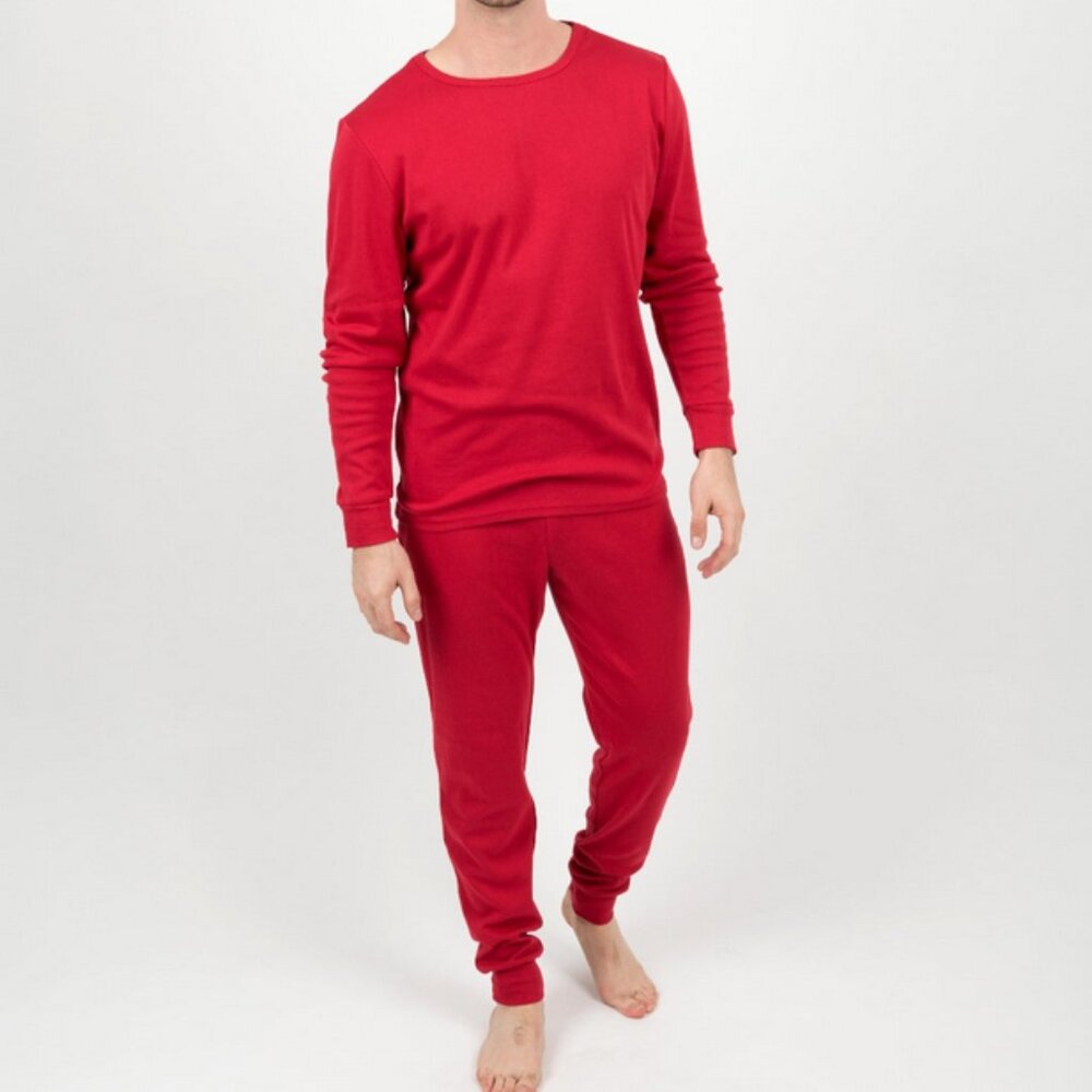 Leveret Mens Two Piece Cotton Pajamas Solid Red L
